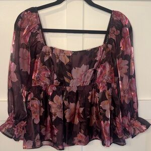 Thirty Thirty LA Floral Sheer Women's Top - Pink and Black